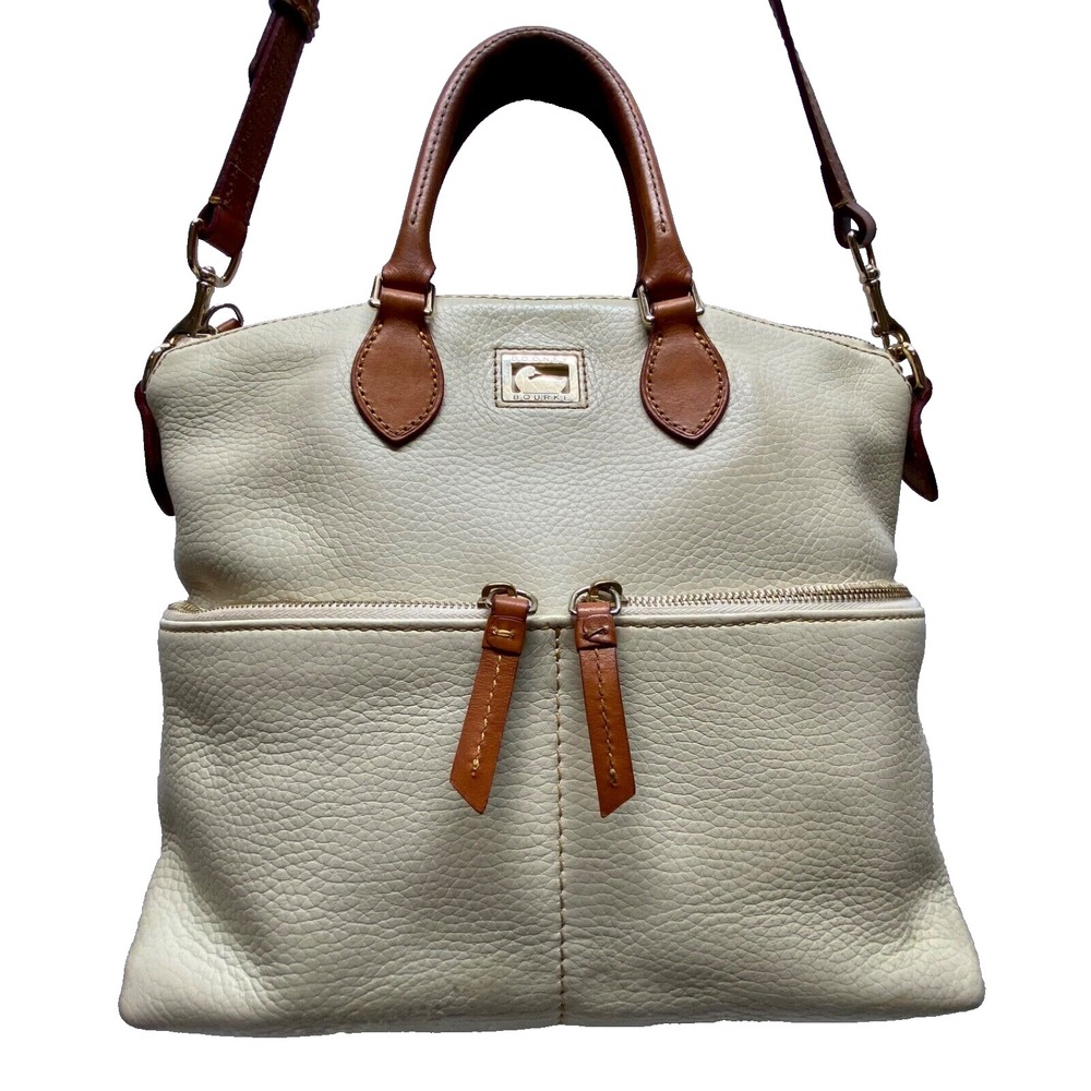 Dooney & Bourke Dillen Double Pocket Convertible Satchel Cream Pebbled Leather
